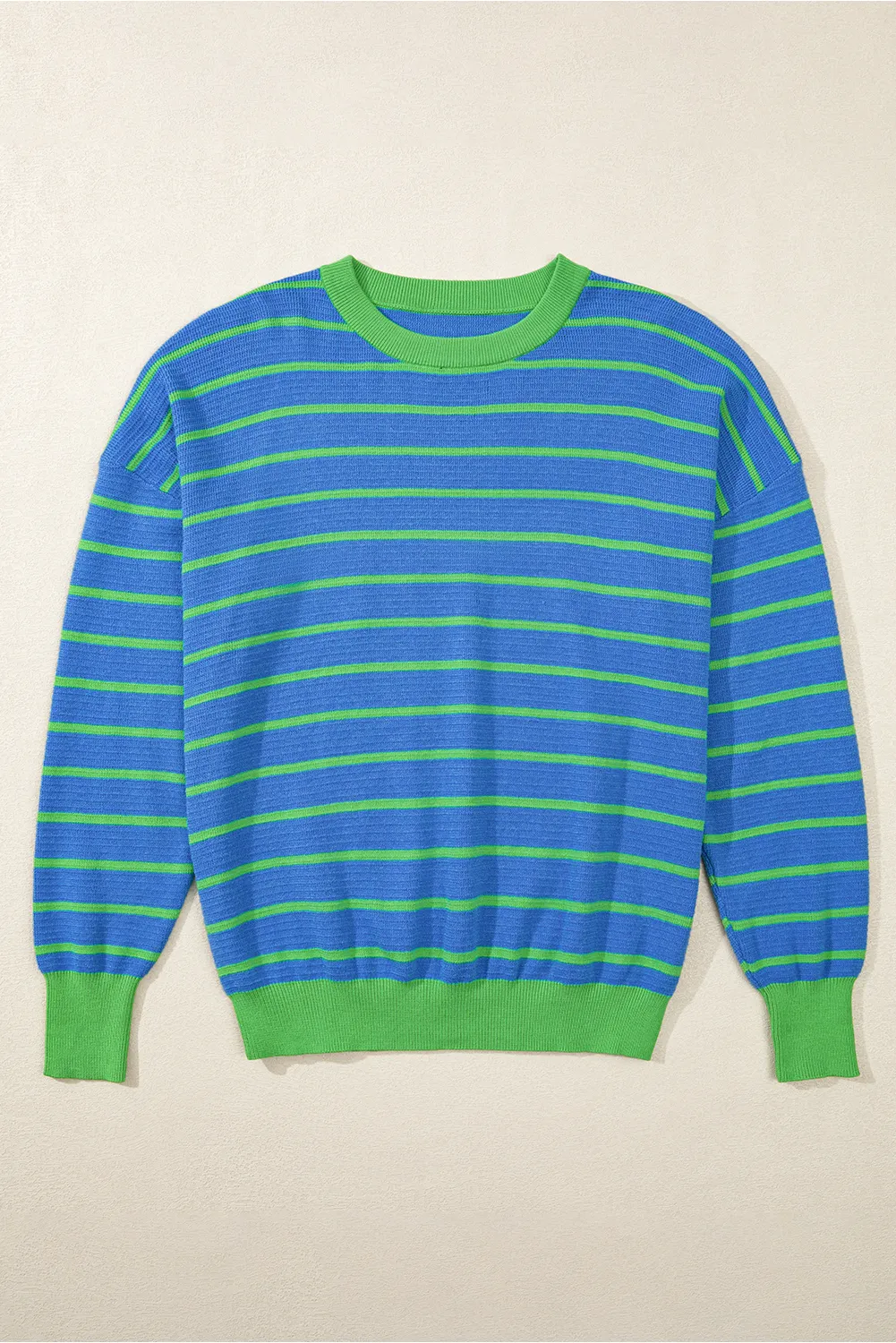 Sky Blue Stripe Trimmed Round Neck Drop Shoulder Loose Sweater sold by Beagle Boutique product image thumbnail 4