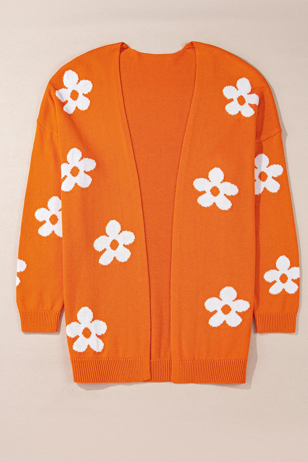 Orange Flower Pattern Drop Shoulder Plus Size Cardigan sold by Beagle Boutique product image thumbnail 3