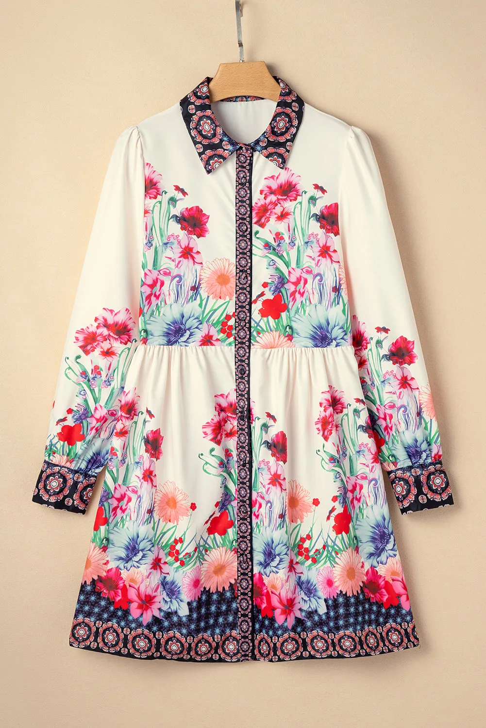 Apricot Floral Print Buttoned High Waist Shirt Mini Dress sold by Beagle Boutique product image thumbnail 5