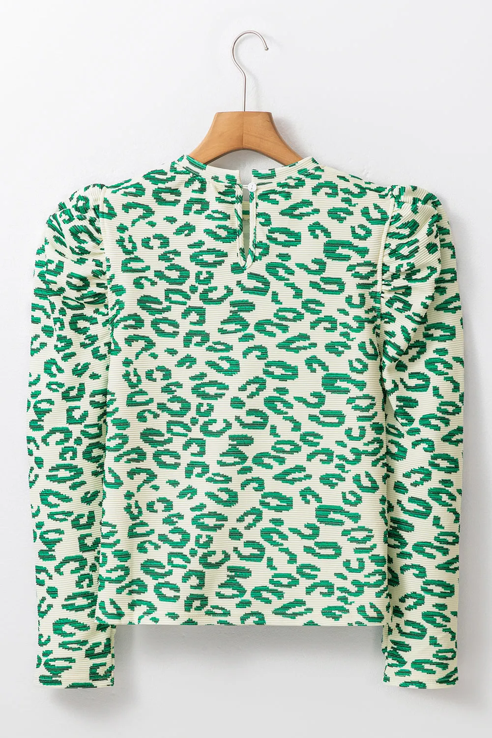Green Leopard Print Mock Neck Puff Sleeve Top sold by Beagle Boutique product image thumbnail 2