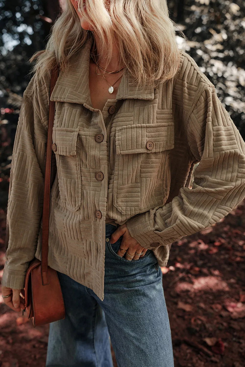 Dark Khaki Textured Chest Pocket Button-up Shacket sold by Beagle Boutique product image thumbnail 3