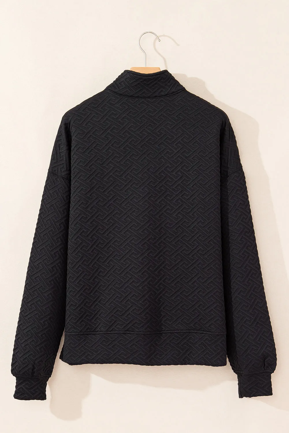 Black Solid Textured Half Zipper Collared Sweatshirt sold by Beagle Boutique product image thumbnail 2