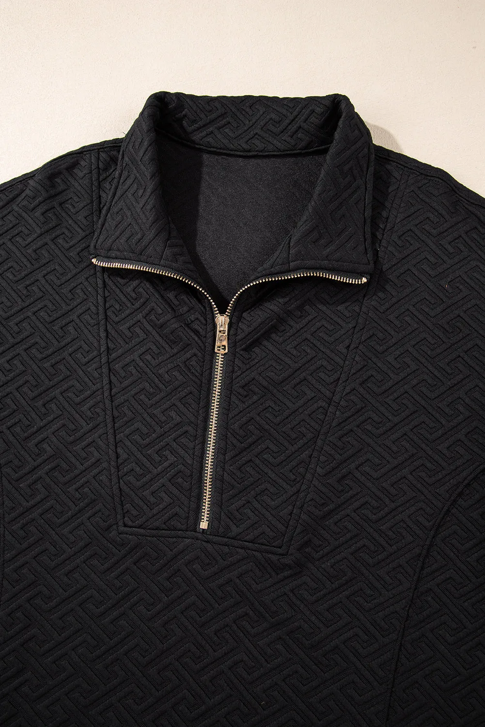 Black Solid Textured Half Zipper Collared Sweatshirt sold by Beagle Boutique product image thumbnail 3
