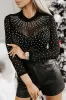 Black Rhinestone Sheer Mesh Long Sleeve Bodysuit sold by Beagle Boutique