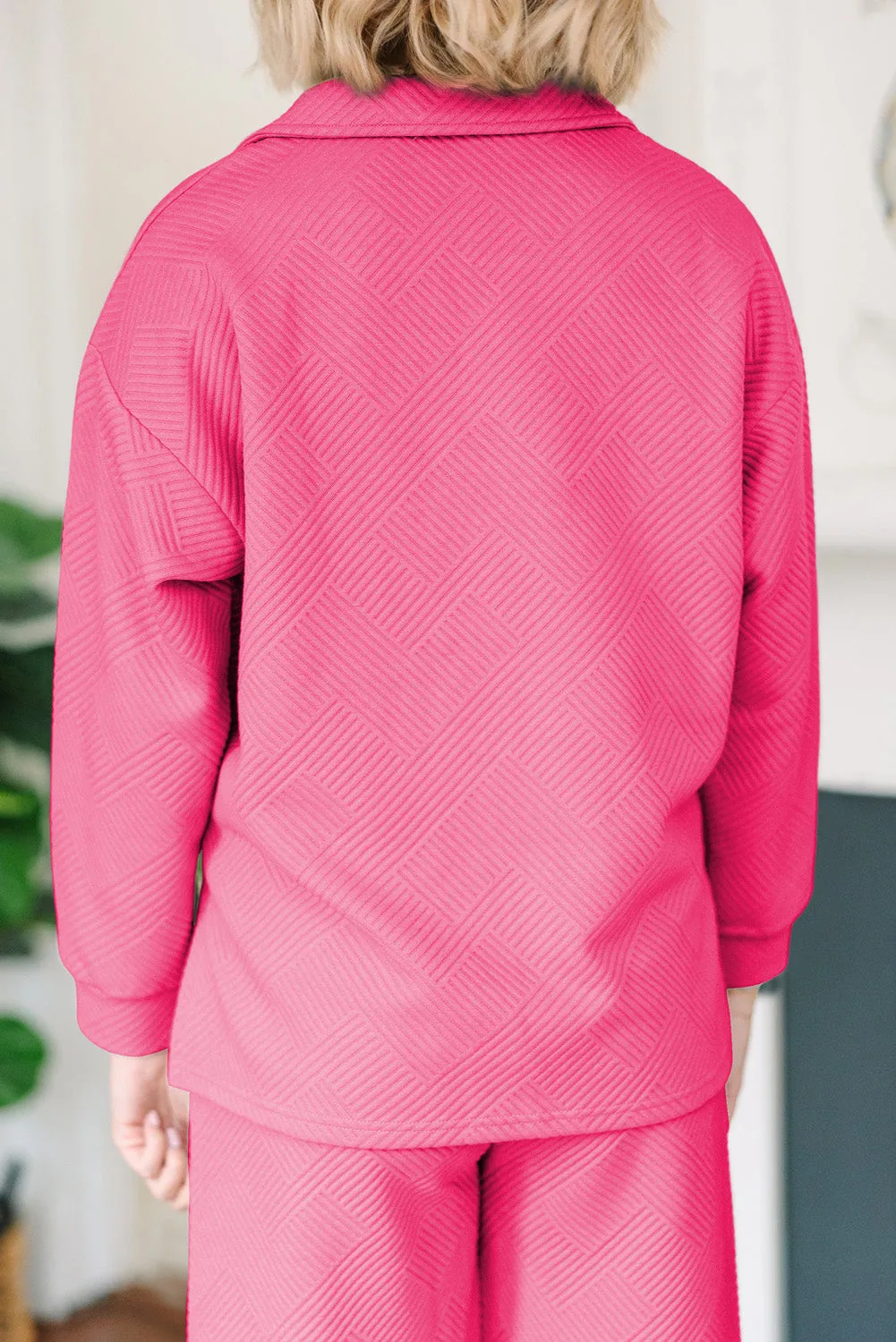 Bonbon Solid Textured Collared V Neck Top and Wide Leg Pants Set sold by Beagle Boutique product image thumbnail 2