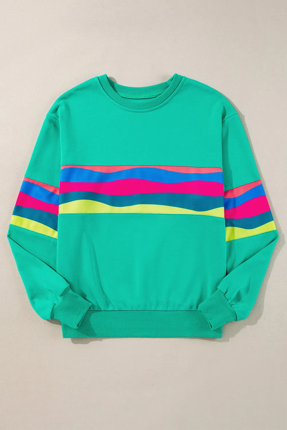 Green Colorful Striped Accent Long Sleeve T Shirt sold by Beagle Boutique product image thumbnail 5