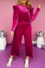 Rose Red Solid Velvet Ruffled Two Piece Trousers Set sold by Beagle Boutique