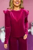 Rose Red Solid Velvet Ruffled Two Piece Trousers Set sold by Beagle Boutique