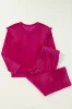 Rose Red Solid Velvet Ruffled Two Piece Trousers Set sold by Beagle Boutique