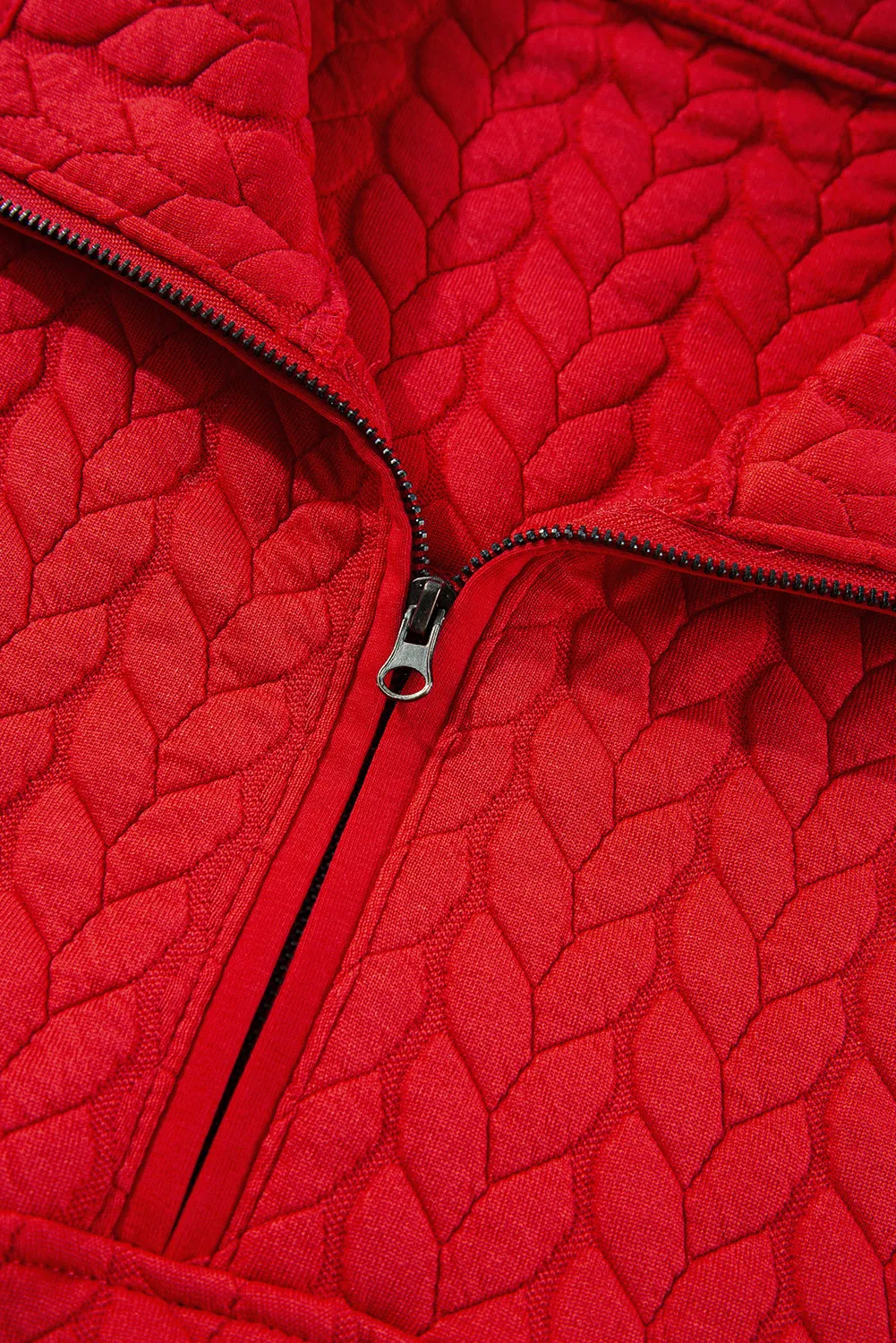 Tomato Red Cable Textured Quarter Zip Pocketed Plus Size Pullover sold by Beagle Boutique product image thumbnail 4