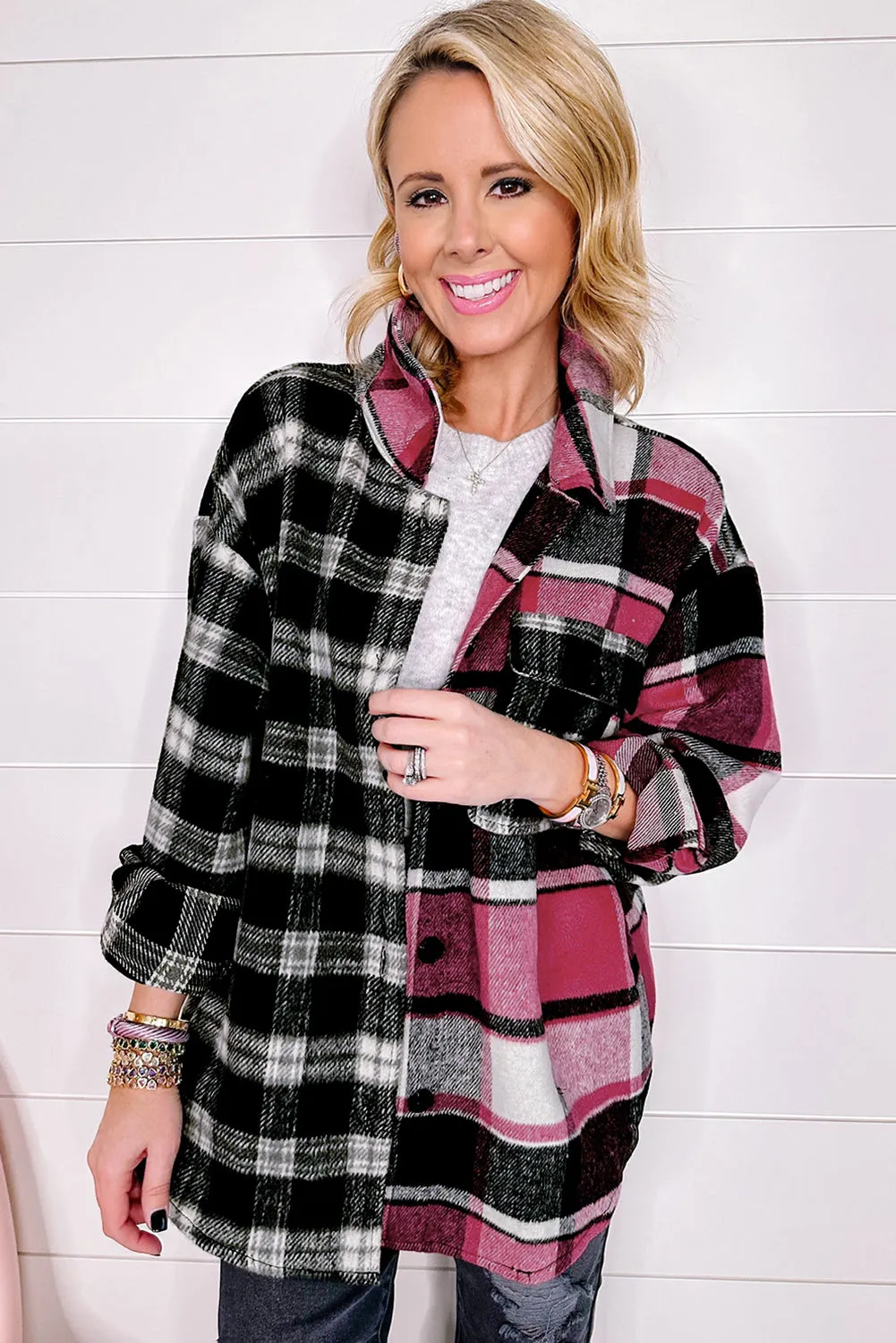 Black Plaid Colorblock Loose Shacket sold by Beagle Boutique product image thumbnail 4