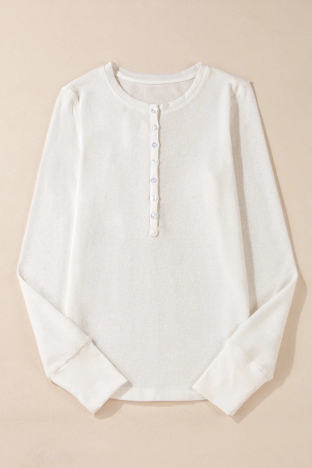 White Solid Color Waffle Half Button Long Sleeve Top sold by Beagle Boutique product image thumbnail 5