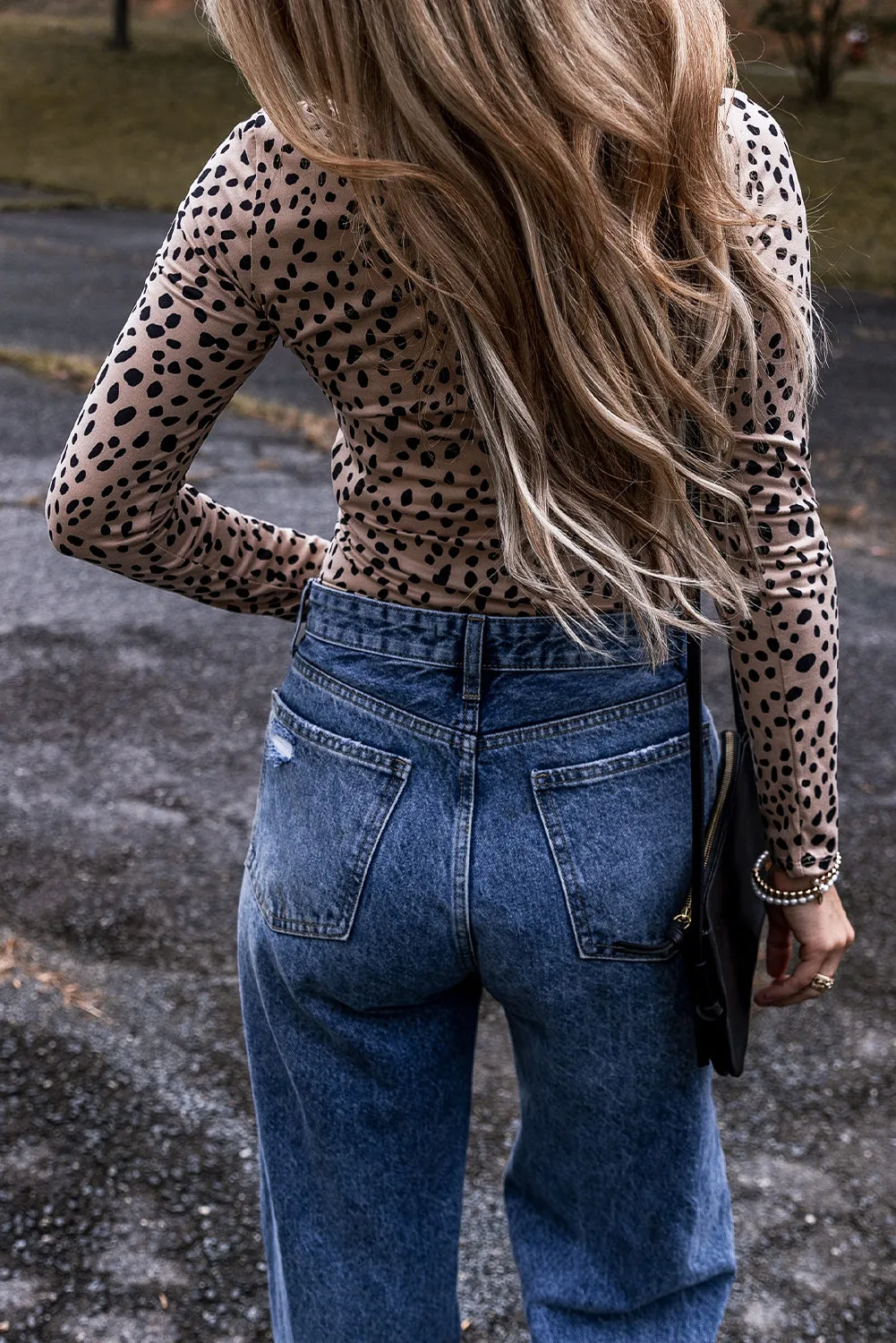 Smoke Gray Leopard Print Long Sleeve Scoop Neck Slim Fit Bodysuit sold by Beagle Boutique product image thumbnail 2