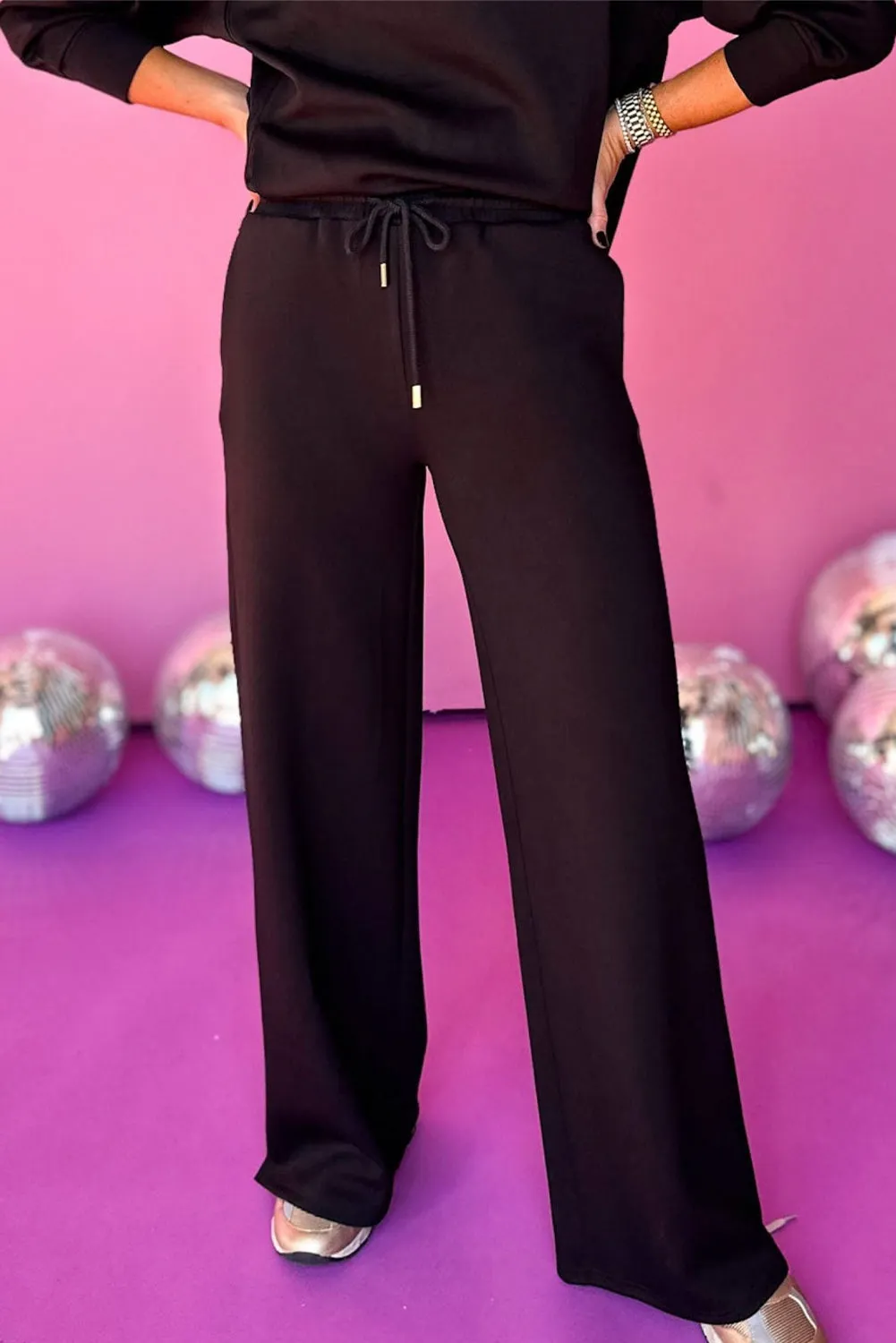 Black Zipper Stand Neck Top and Wide Leg Pants Set sold by Beagle Boutique product image thumbnail 3