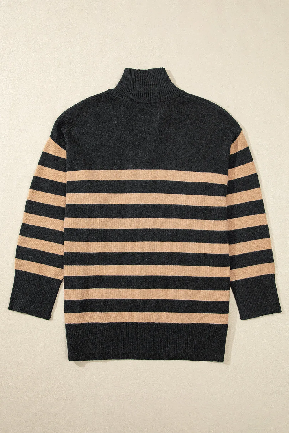 Black Stripe Collared Quarter Zipper Oversized Sweater sold by Beagle Boutique product image thumbnail 5