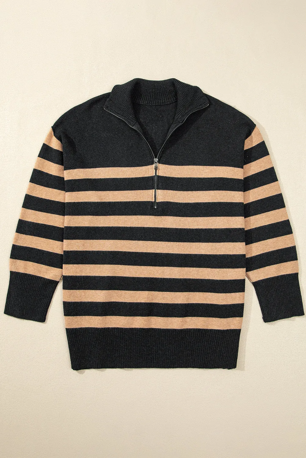 Black Stripe Collared Quarter Zipper Oversized Sweater sold by Beagle Boutique product image thumbnail 4