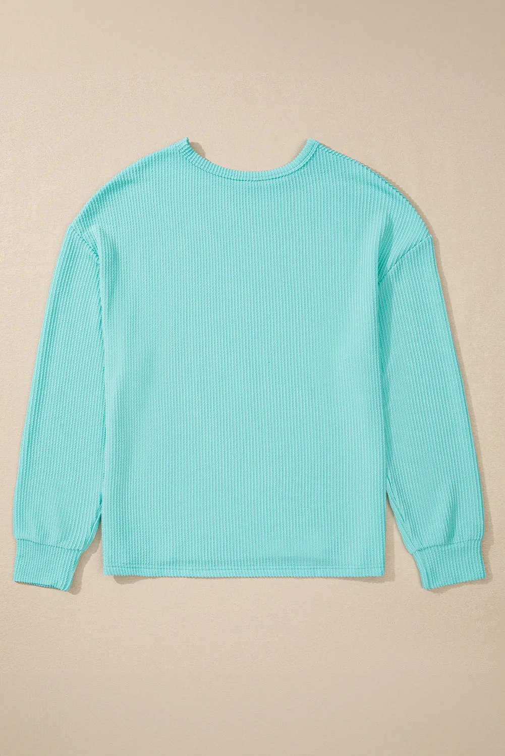 Aruba Blue Solid Colour Corduroy Knit Round Neck Top sold by Beagle Boutique product image thumbnail 5