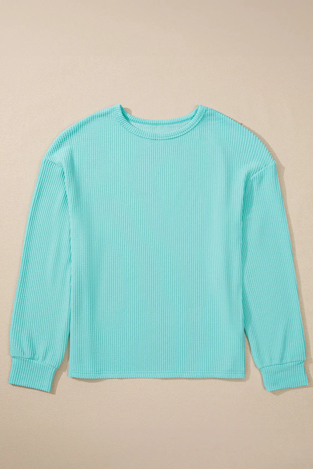 Aruba Blue Solid Colour Corduroy Knit Round Neck Top sold by Beagle Boutique product image thumbnail 4