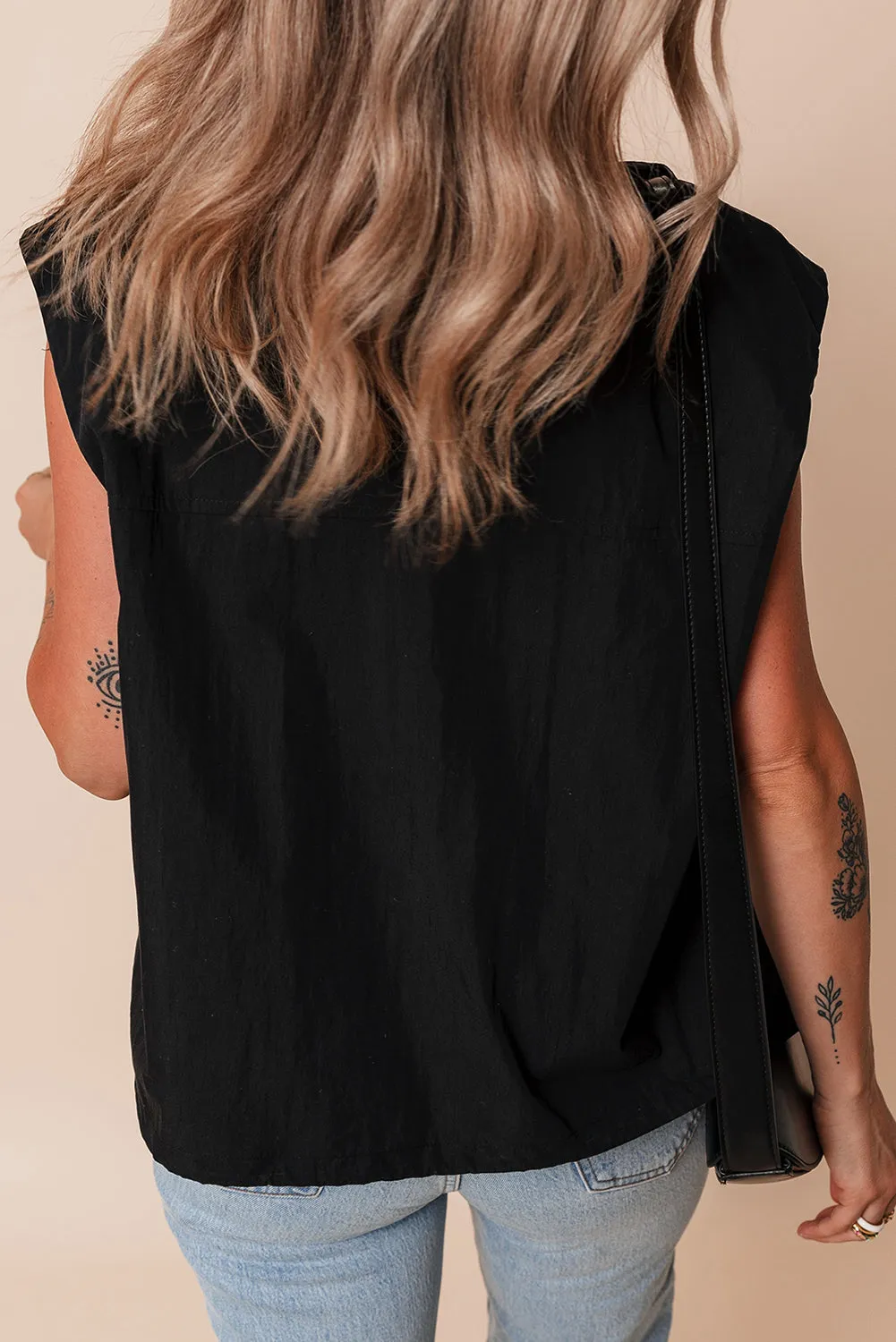 Black Flap Pockets Zip Up High Neck Gilet sold by Beagle Boutique product image thumbnail 2