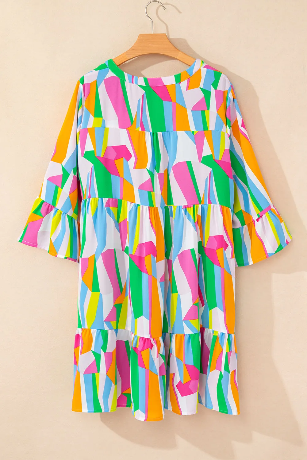 Multicolour Plus Size Vibrant Abstract Print Tiered Ruffled Mini Dress sold by Beagle Boutique product image thumbnail 2