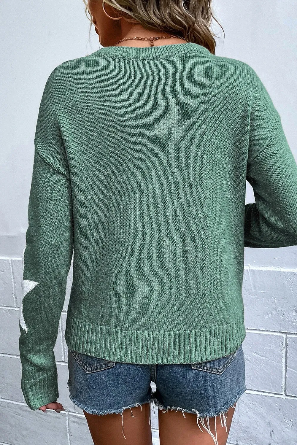 Green Star Pattern Drop Shoulder Sweater sold by Beagle Boutique product image thumbnail 2