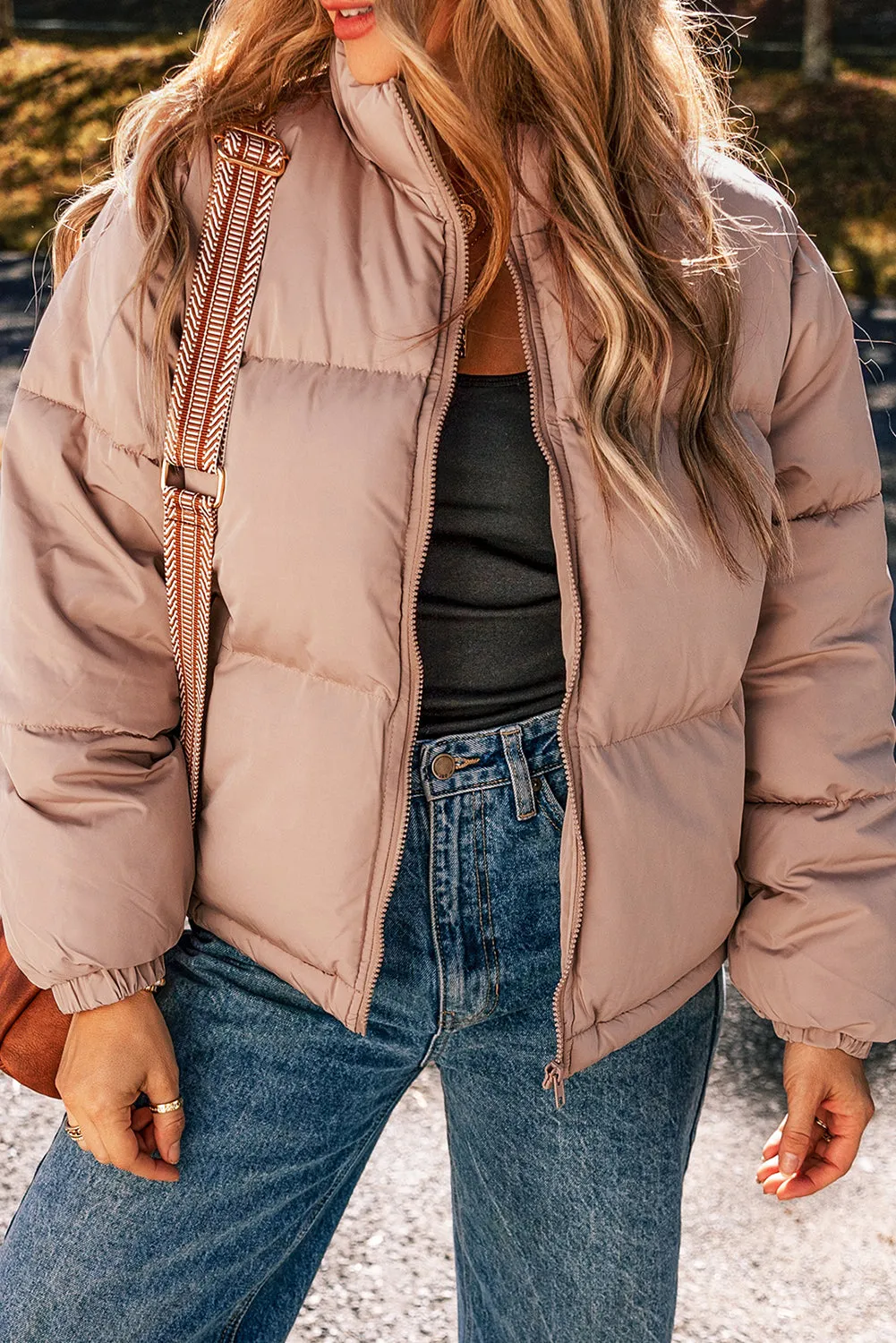 Apricot Pink Full Zipper Quilted Puffer Jacket sold by Beagle Boutique product image thumbnail 4