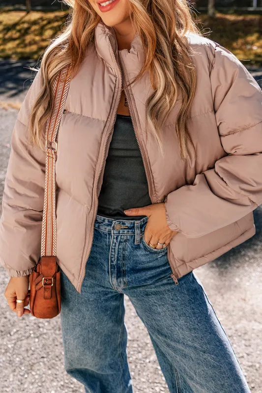 Apricot Pink Full Zipper Quilted Puffer Jacket made by eAura