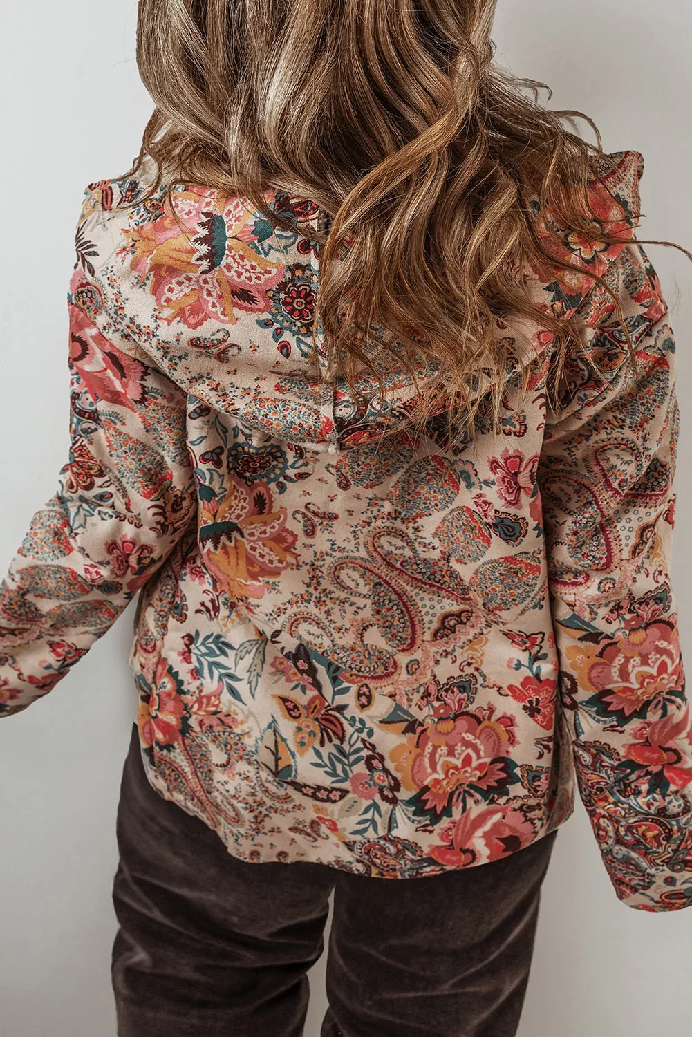 Beige Vintage Paisley Floral Printed Sherpa Lined Hooded Jacket sold by Beagle Boutique product image thumbnail 4