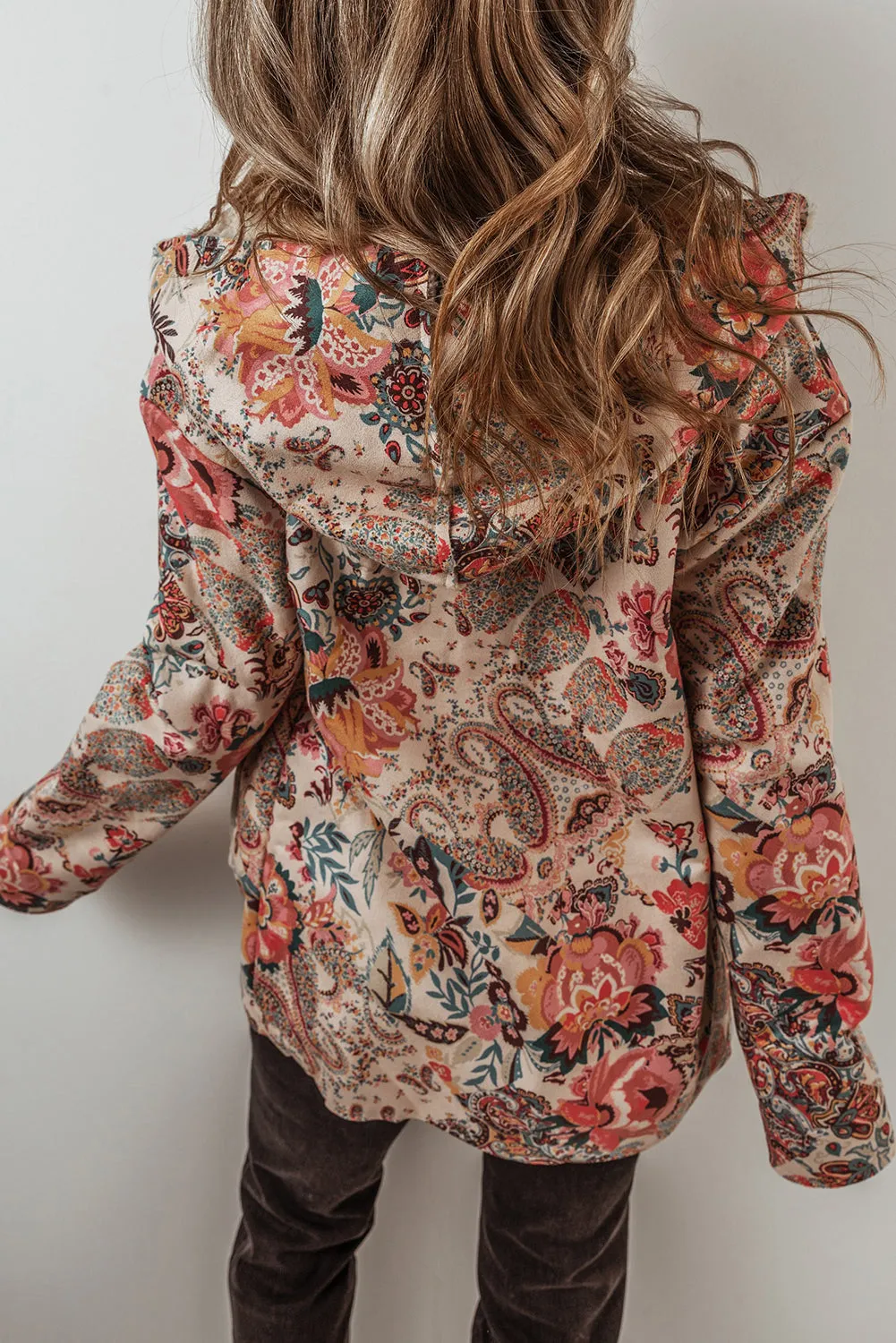 Beige Vintage Paisley Floral Printed Sherpa Lined Hooded Jacket sold by Beagle Boutique product image thumbnail 3