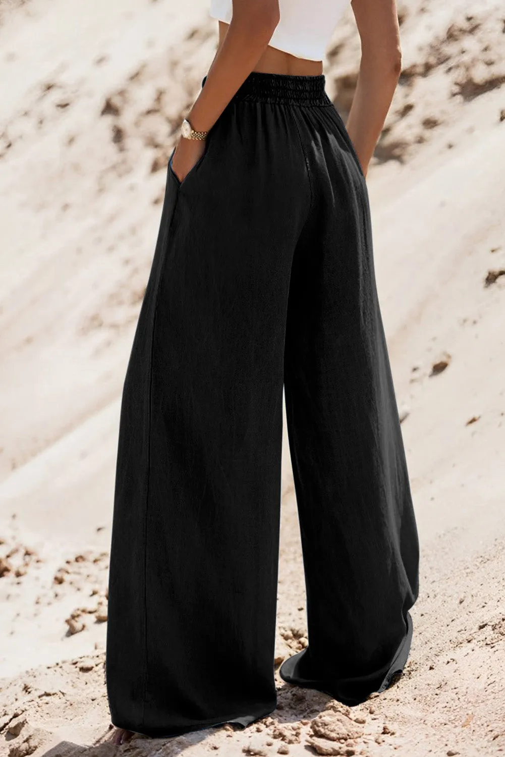 Black Drawstring High Waist Wide Leg Denim Trousers sold by Beagle Boutique product image thumbnail 2
