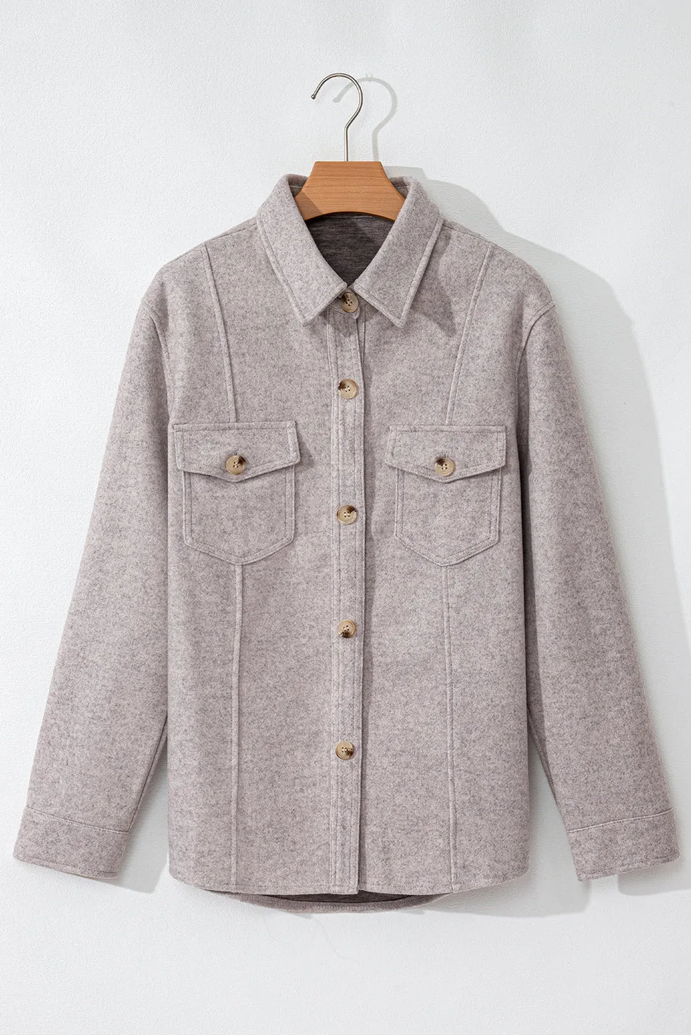 Light Grey Turn Down Collar Flap Pockets Buttoned Shacket sold by Beagle Boutique product image thumbnail 5