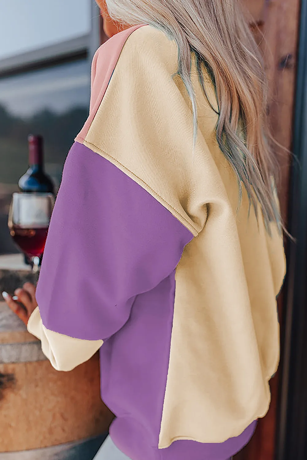Meadow Mauve Colorblock Patchwork Drop Shoulder Sweatshirt sold by Beagle Boutique product image thumbnail 3