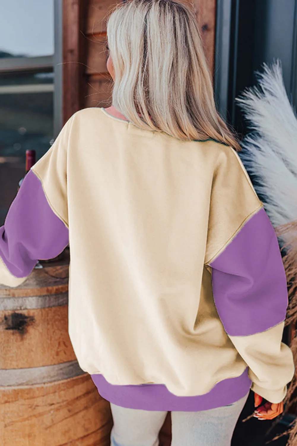 Meadow Mauve Colorblock Patchwork Drop Shoulder Sweatshirt sold by Beagle Boutique product image thumbnail 2
