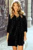Black Textured V Neck Balloon Sleeve Velvet Mini Dress sold by Beagle Boutique