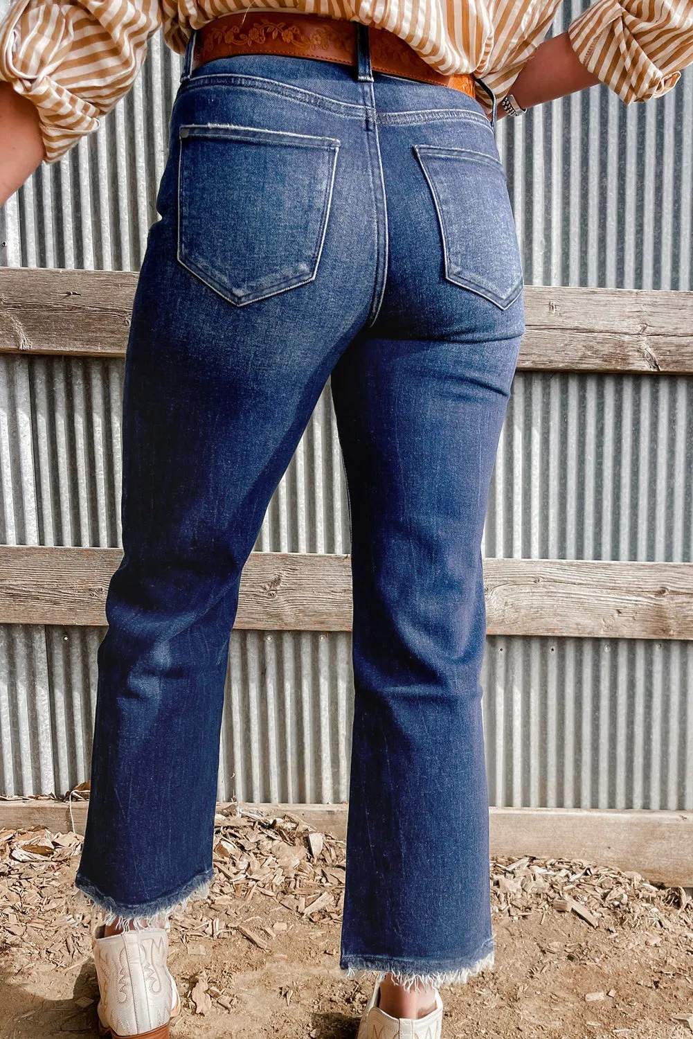 Blue Mineral Wash Raw Hem High Waist Flared Jeans sold by Beagle Boutique product image thumbnail 2