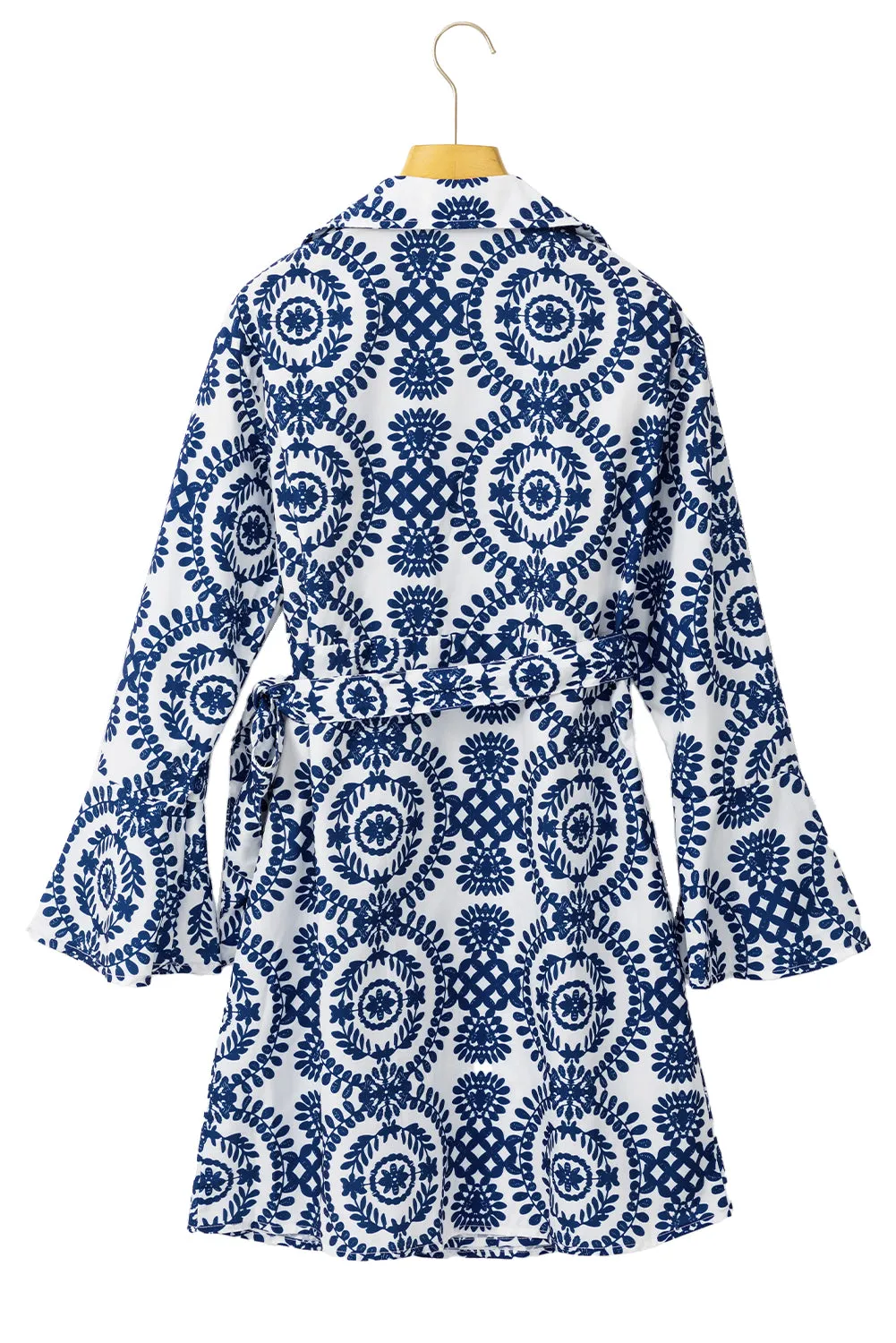 Blue Floral Print V Neck Wrapped Knot Long Sleeve Dress sold by Beagle Boutique product image thumbnail 5