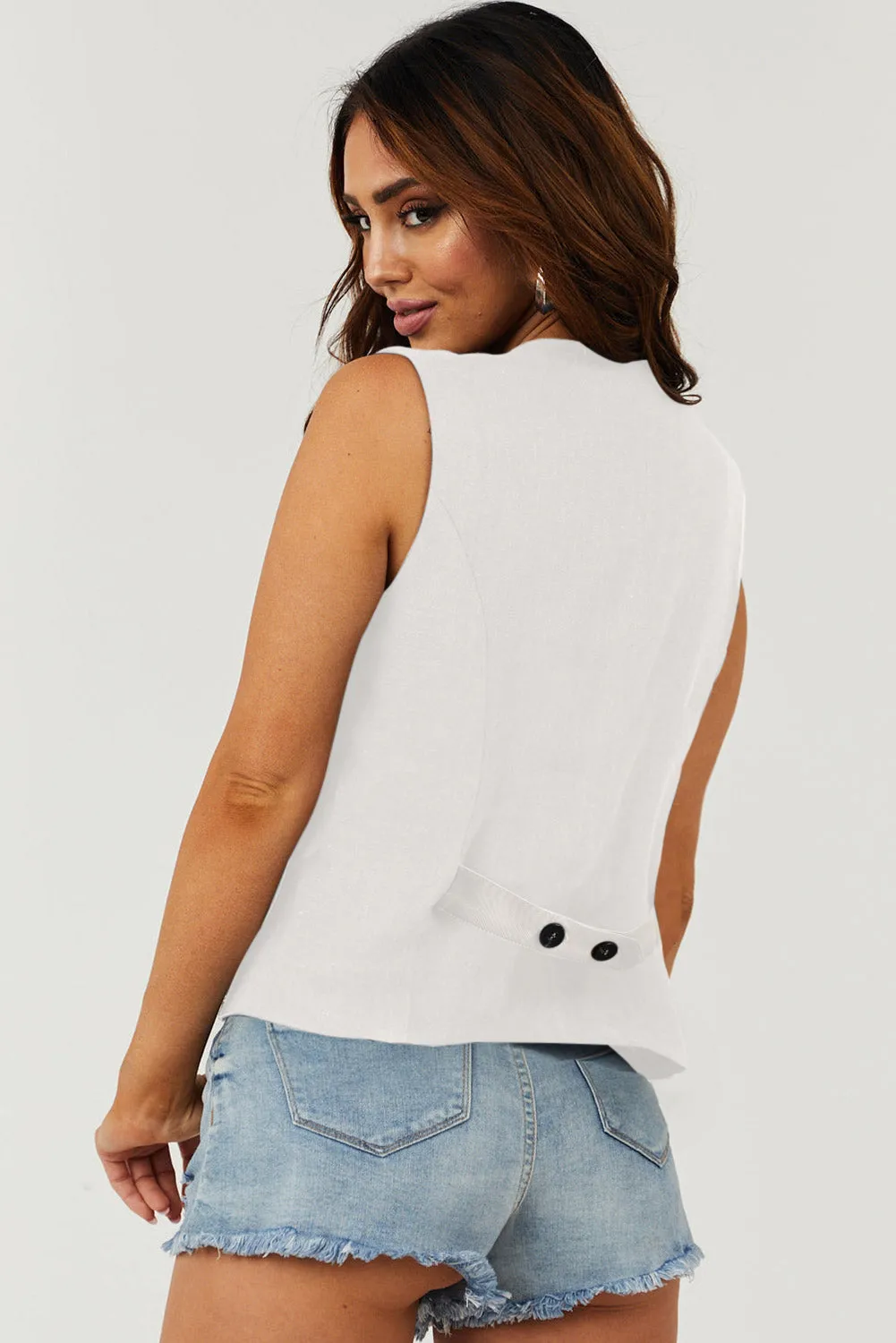 White Solid Color Button up V Neck Suit Vest sold by Beagle Boutique product image thumbnail 2