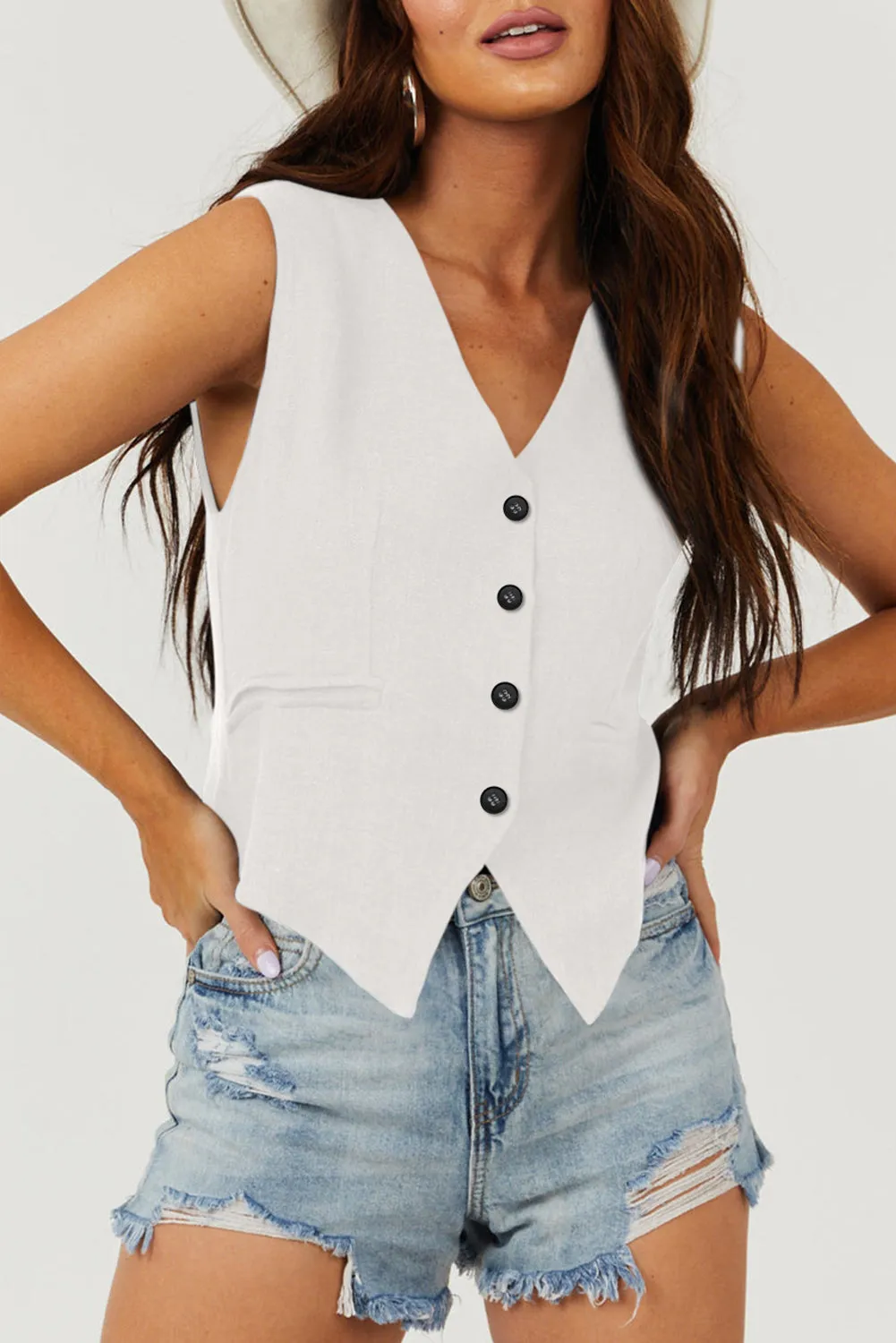 White Solid Color Button up V Neck Suit Vest sold by Beagle Boutique