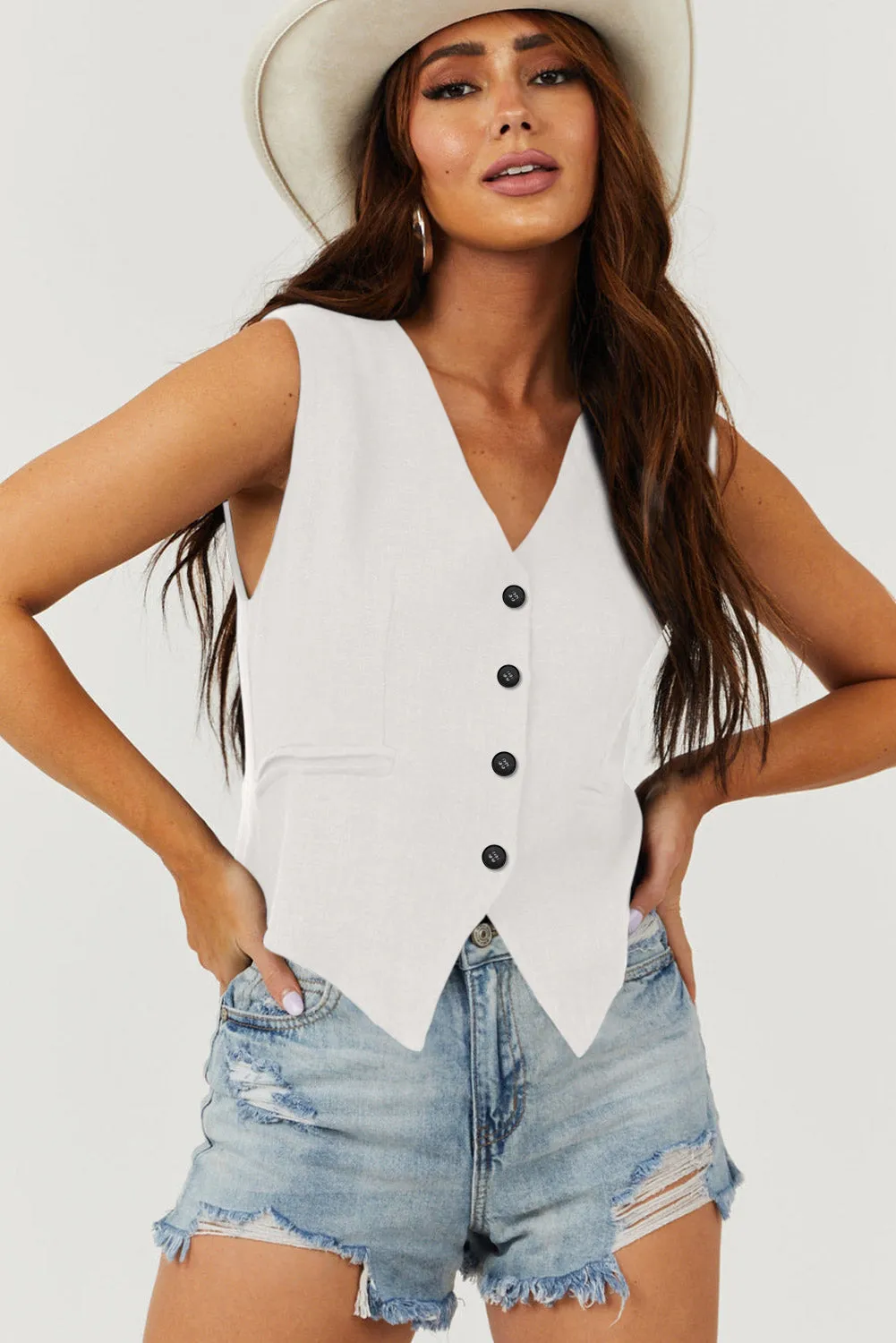 White Solid Color Button up V Neck Suit Vest sold by Beagle Boutique product image thumbnail 4