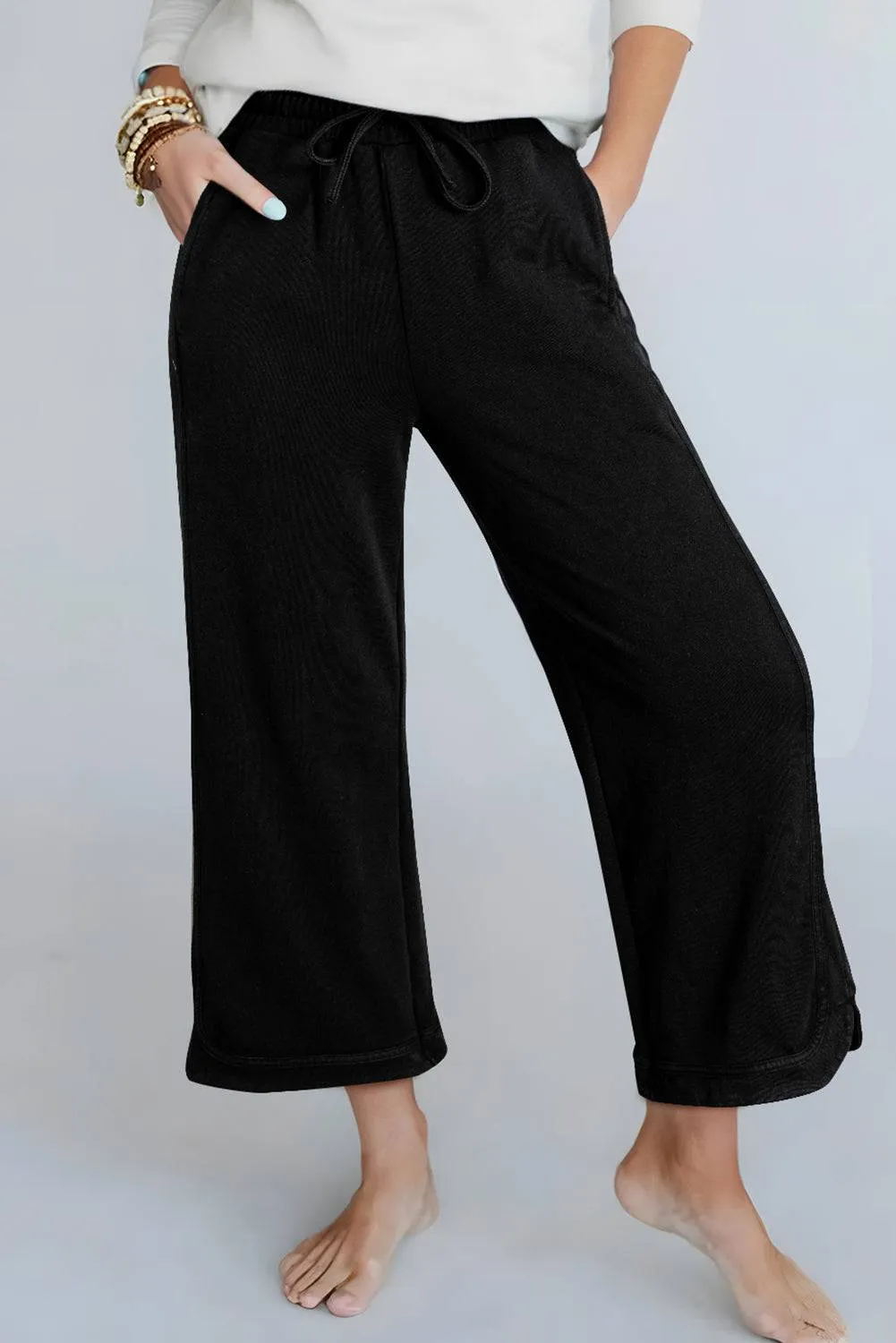 Black Mineral Wash Exposed Seam Wide Leg Pants sold by Beagle Boutique