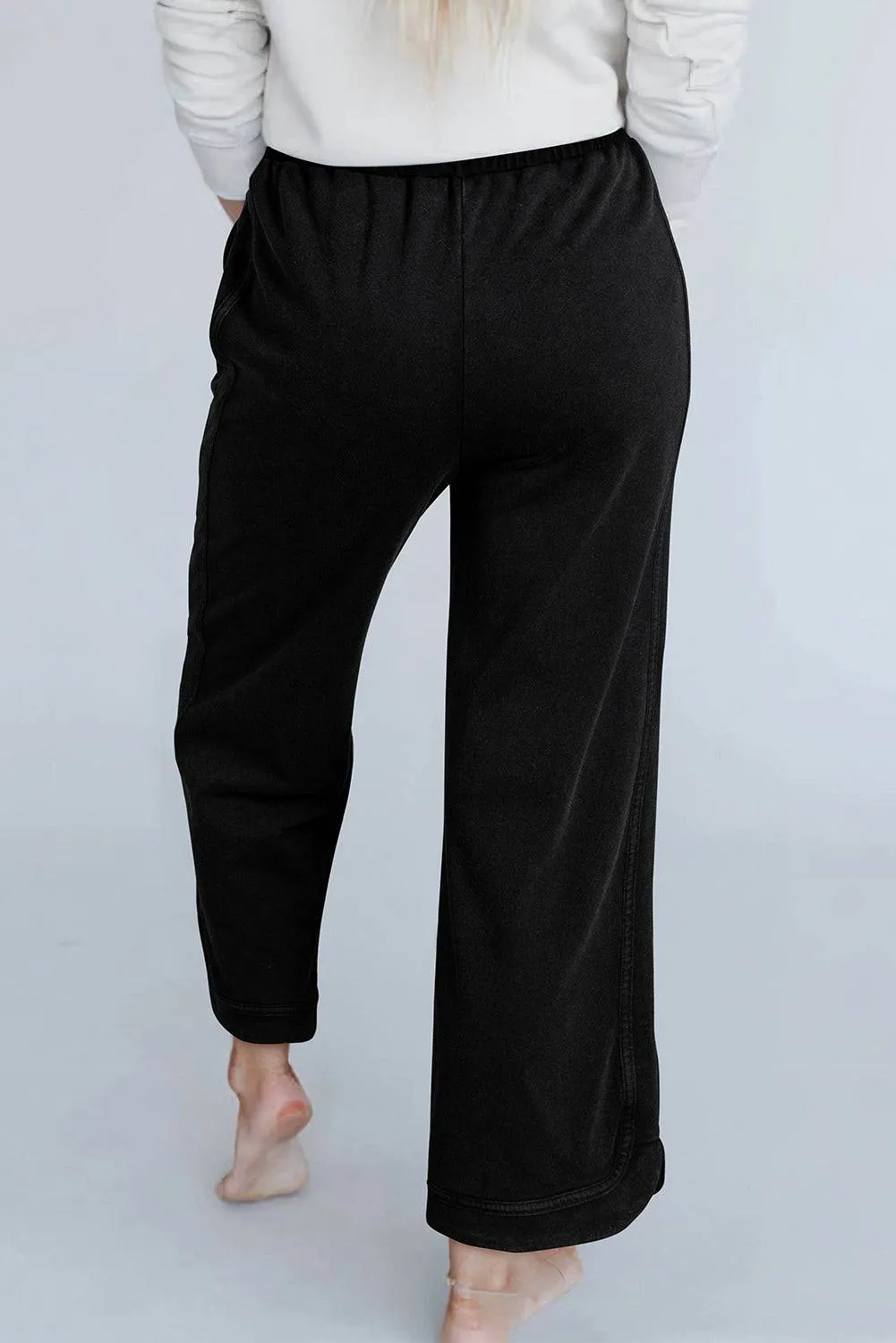Black Mineral Wash Exposed Seam Wide Leg Pants sold by Beagle Boutique product image thumbnail 2