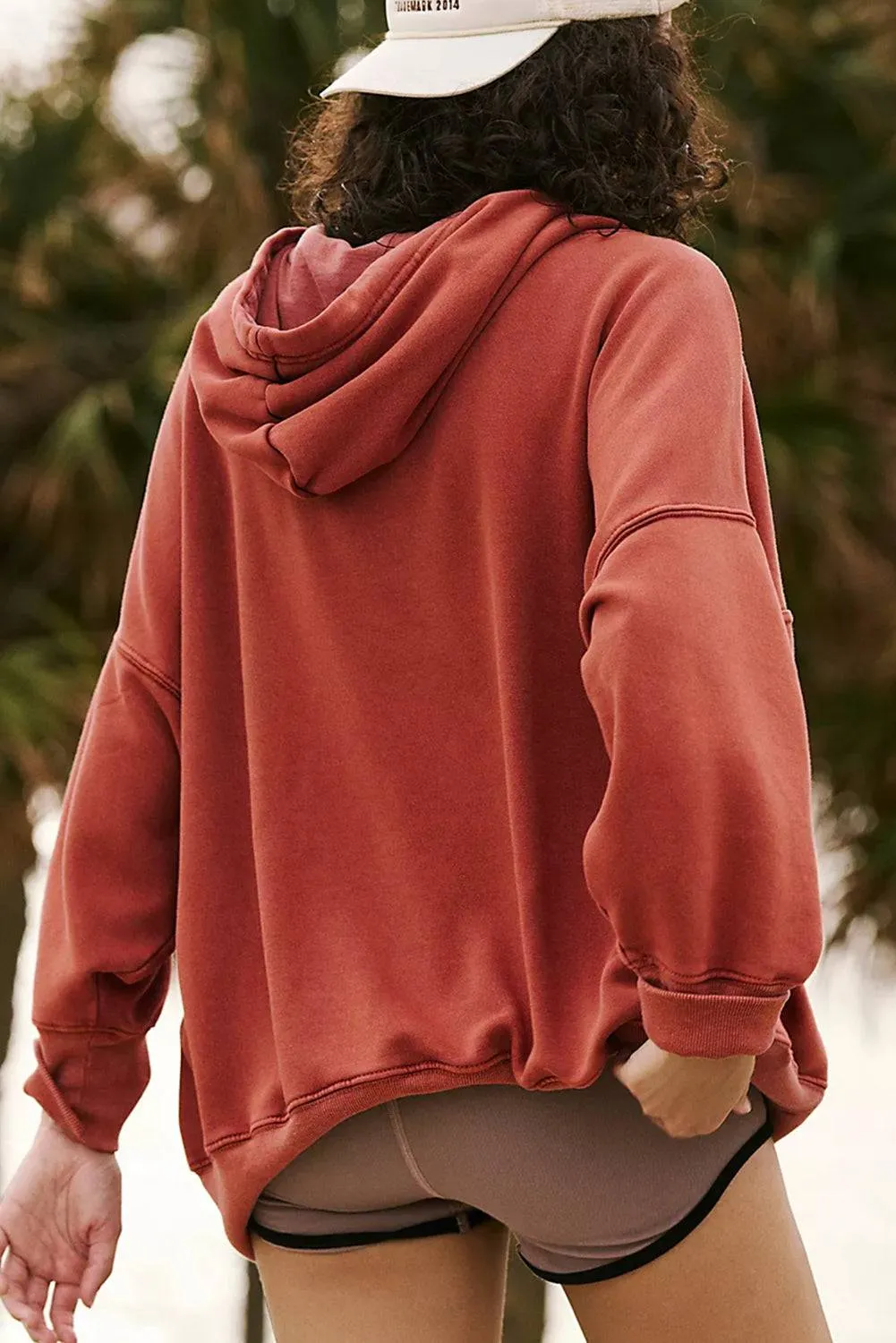 Red Clay Drop Shoulder Pocketed Baggy Drawstring Hoodie sold by Beagle Boutique product image thumbnail 3