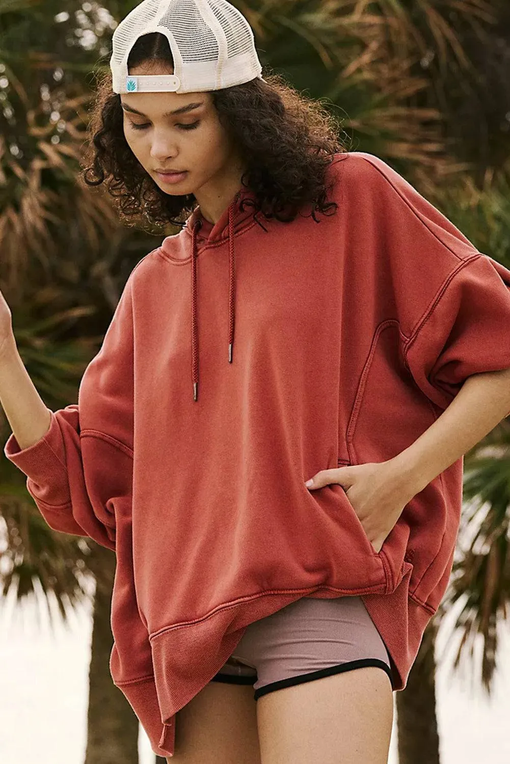 Red Clay Drop Shoulder Pocketed Baggy Drawstring Hoodie sold by Beagle Boutique product image thumbnail 2