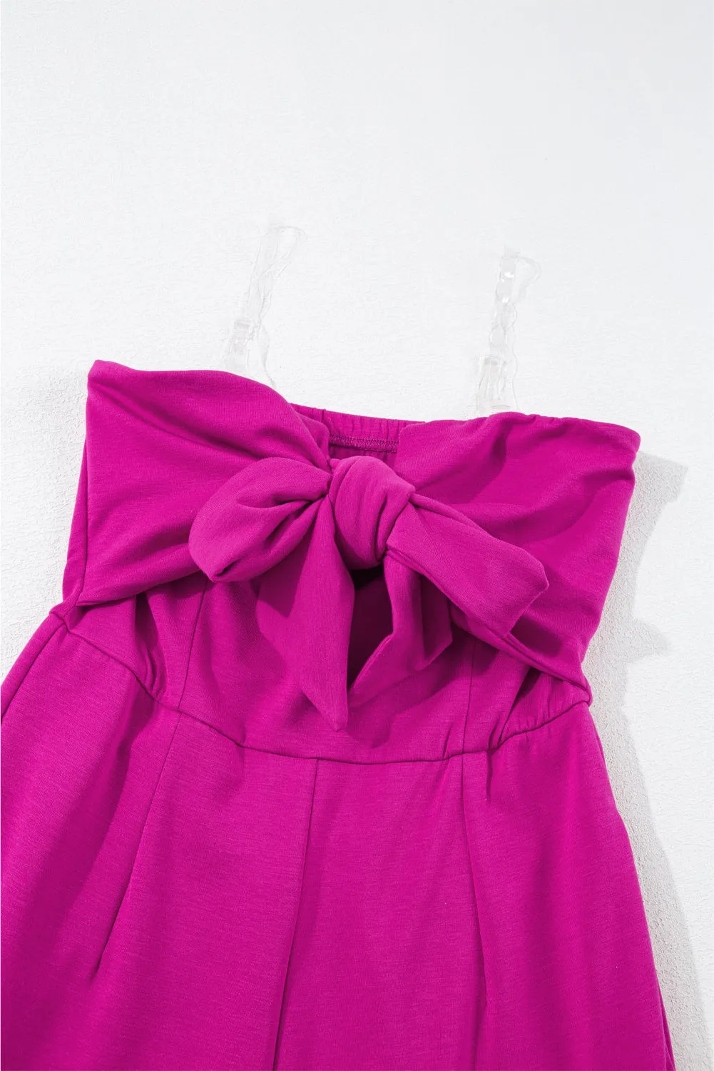 Bright Pink Bowknot Strapless Wide Leg Jumpsuit sold by Beagle Boutique product image thumbnail 5
