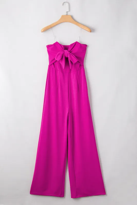 Bright Pink Bowknot Strapless Wide Leg Jumpsuit sold by Beagle Boutique