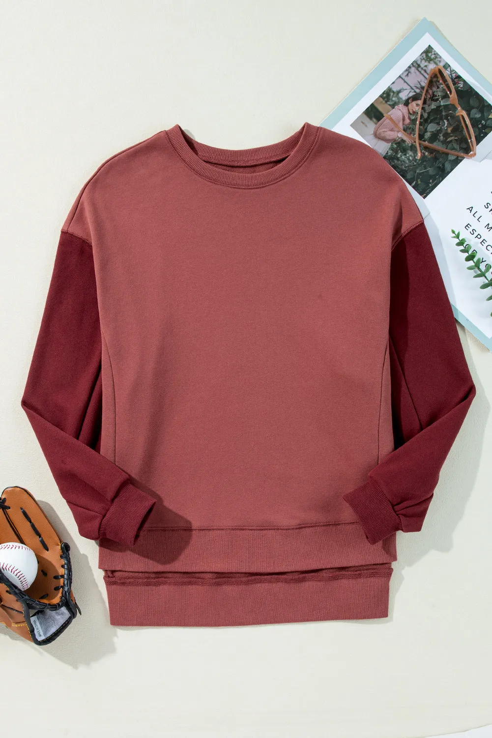 Mineral Red Two Tone Patchwork Drop Shoulder Pullover Sweatshirt sold by Beagle Boutique product image thumbnail 5