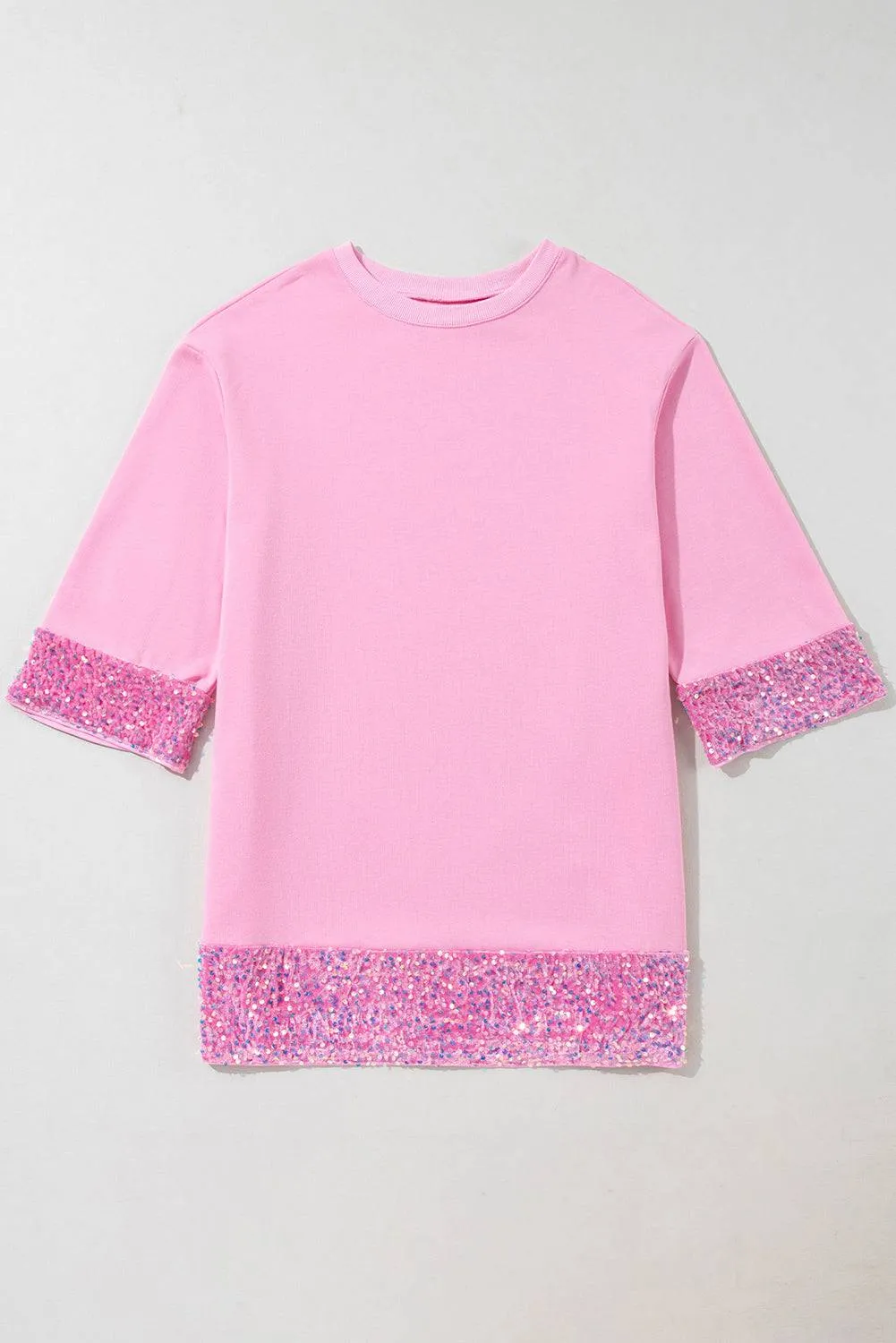 Bonbon Sequin Trim Bracelet Sleeve Shift Crew Neck Short Dress sold by Beagle Boutique product image thumbnail 3