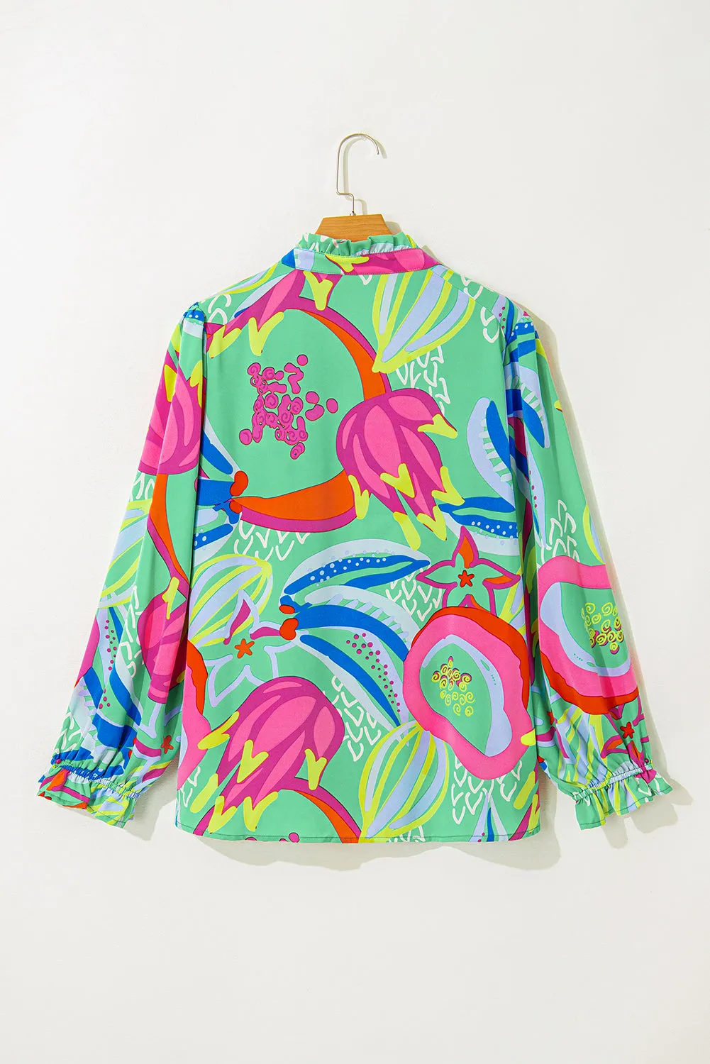 Green Abstract Printed Flounce Sleeve V Neck Buttoned Plus Size Blouse sold by Beagle Boutique product image thumbnail 2