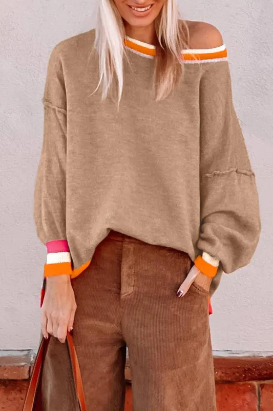 Parchment Colourblock Striped Trim Drop Shoulder Sweater sold by Beagle Boutique