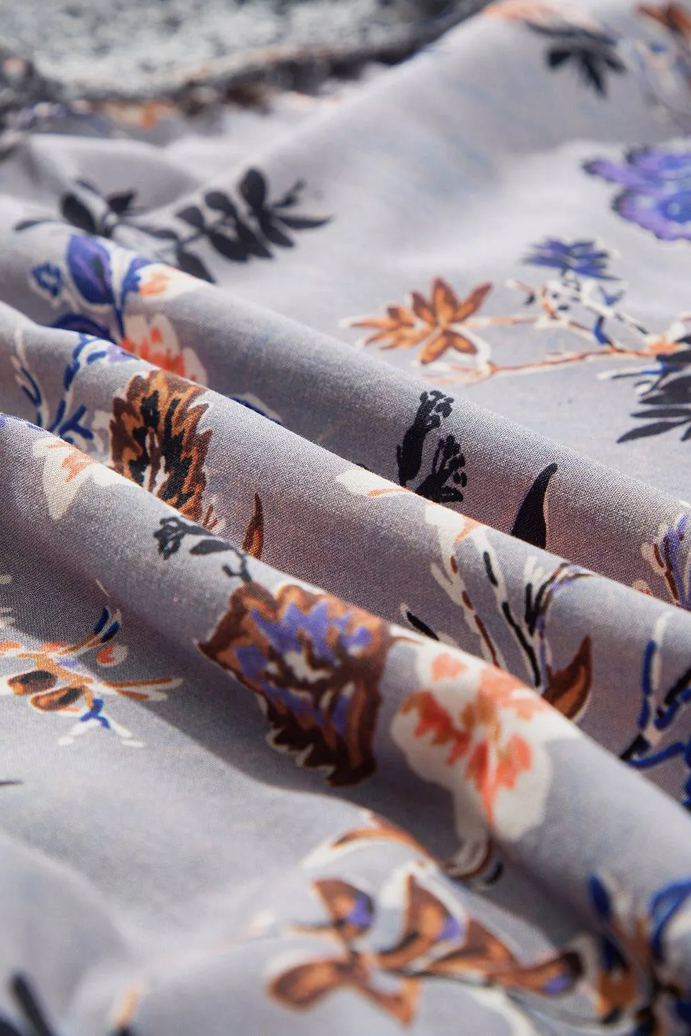 Sky Blue Floral Print Lace Patchwork Knot Front V Neck Blouse sold by Beagle Boutique product image thumbnail 5